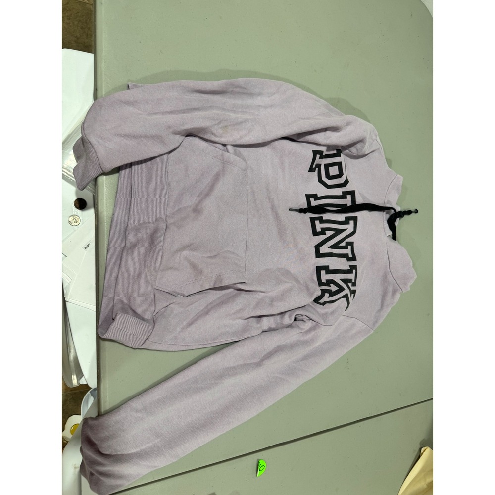 Victorias Secret PINK Hoodie Lavender Purple Logo‎ Pullover Sweatshirt Womens XS